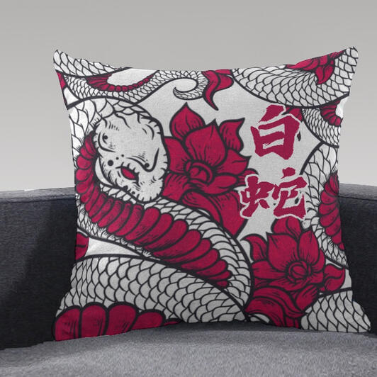 Digital Illustration of a White Snake | Japanese Style Illustration
