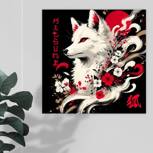 Watercolor Painting of a Kitsune Fox | Japanese Style Illustration