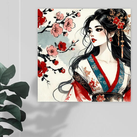 Watercolor Painting of a Geisha | Japanese Style Illustration